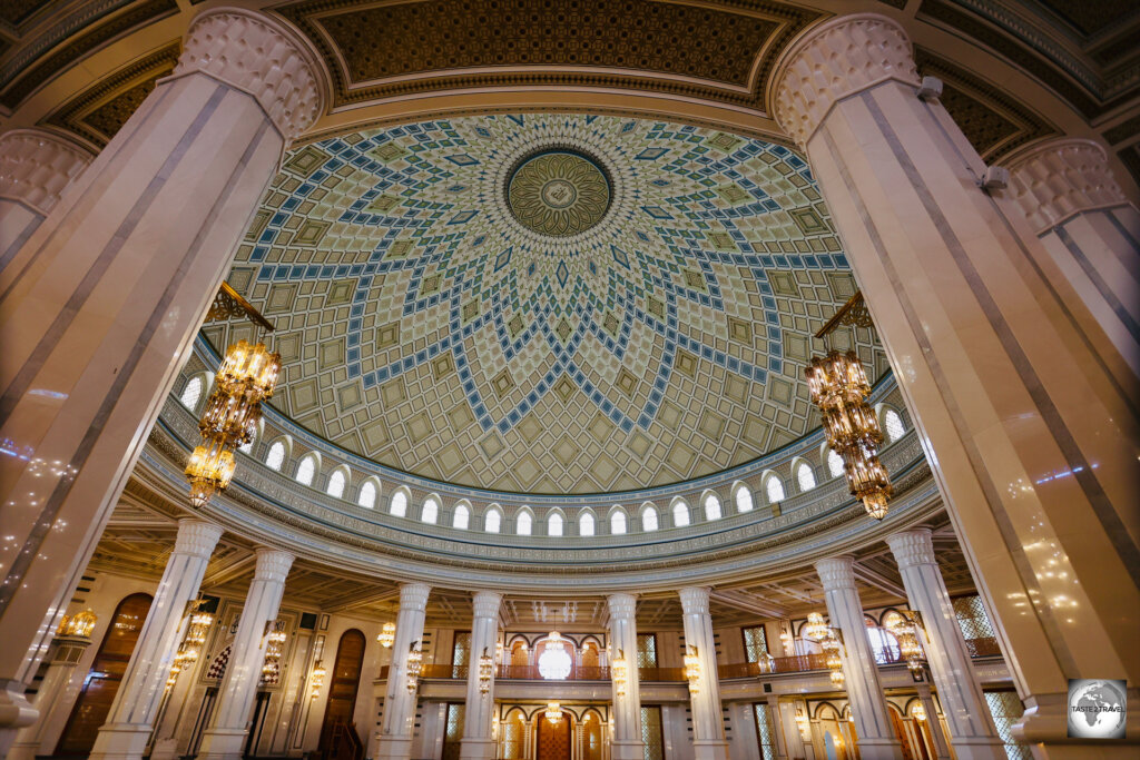 A view of the breathtakingly beautiful Turkmenbashi Ruhy Mosque in Ashgabat.