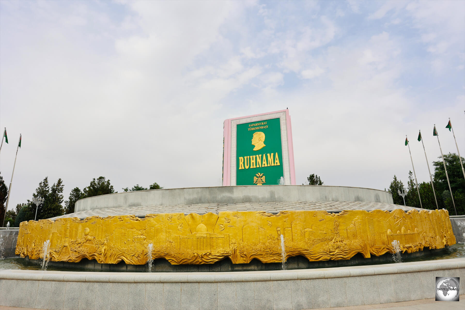 The truly bizarre Ruhnama Monument in Ashgabat.