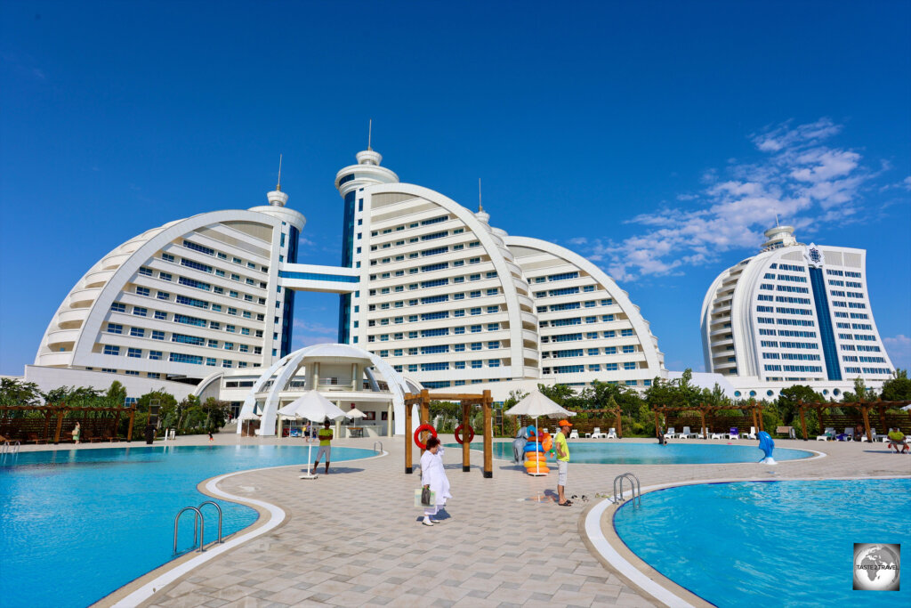 A view of the swimming pools at the Hazar Hotel, the most popular hotel in the Avaza Tourist Zone.