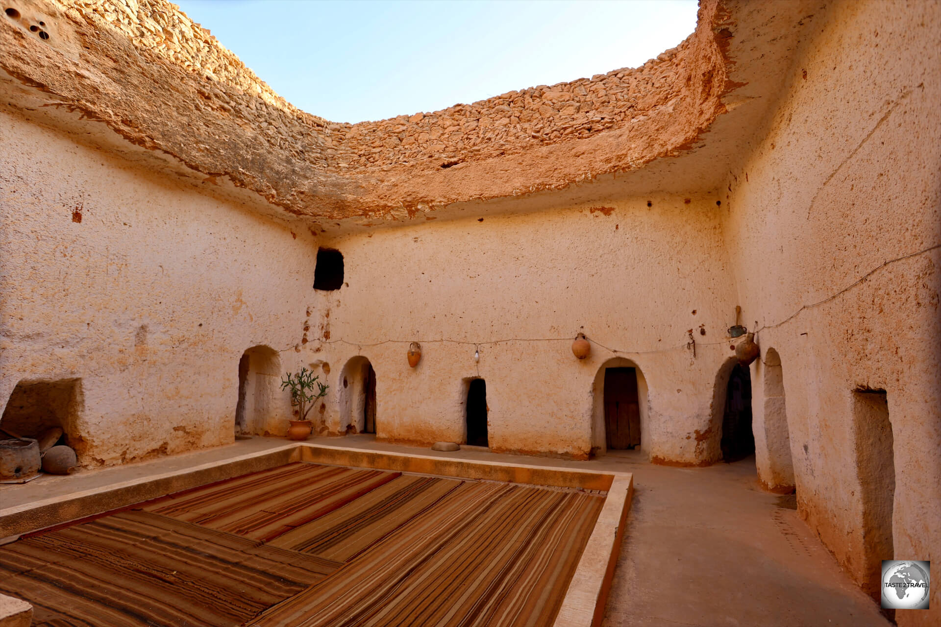 A view of the courtyard of the troglodyte house which is owned by Mr. Al-Arabi Belhaj.