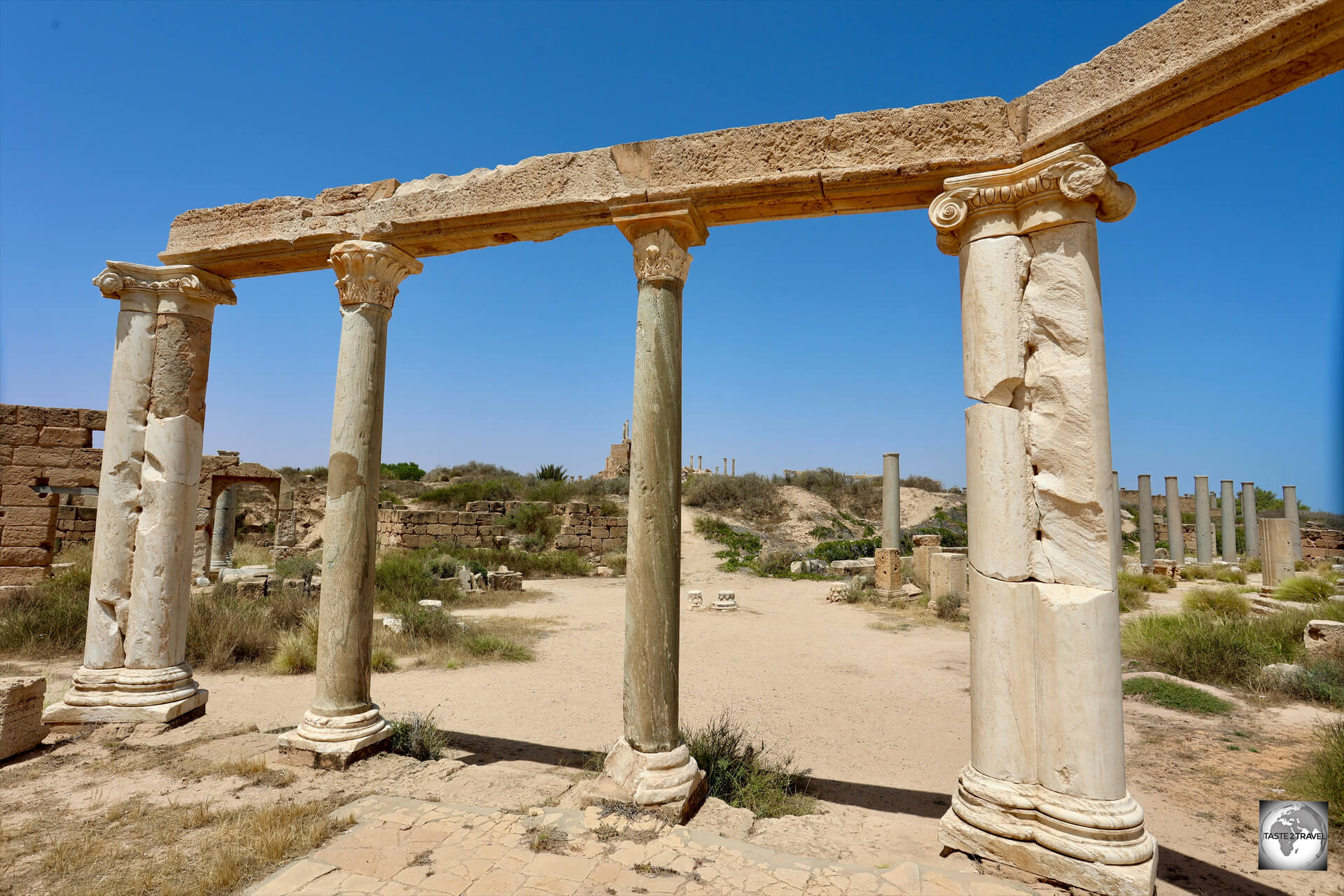 Ingenious, double columns allowed for an octagonal-shaped portico to be constructed in the marketplace at Leptis Magna.