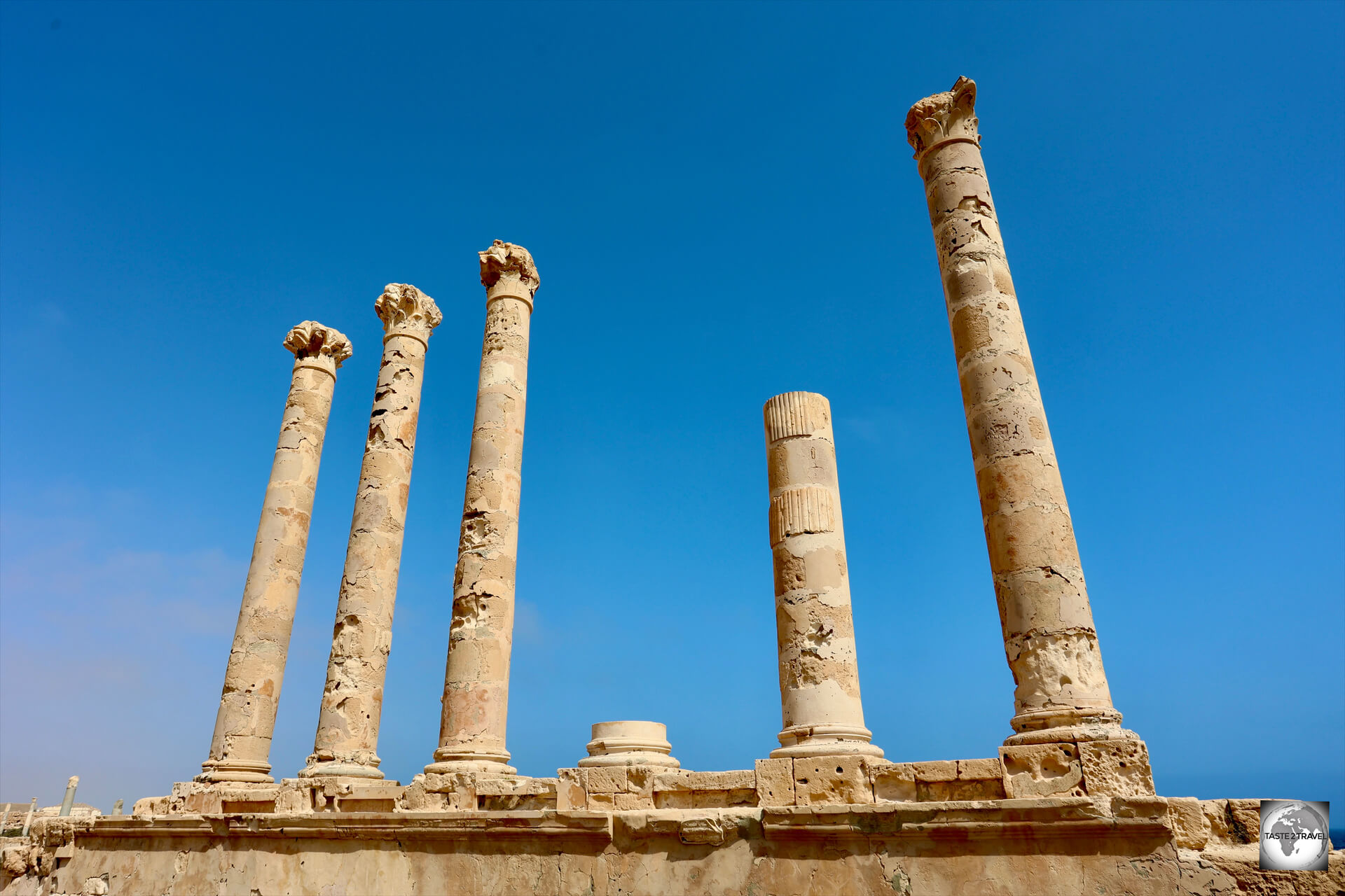 Roman columns of the Antonine temple at Sabratha, Libya.