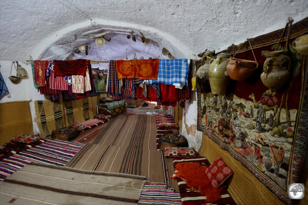 A view of one of the underground rooms at the Belhaj troglodyte house.