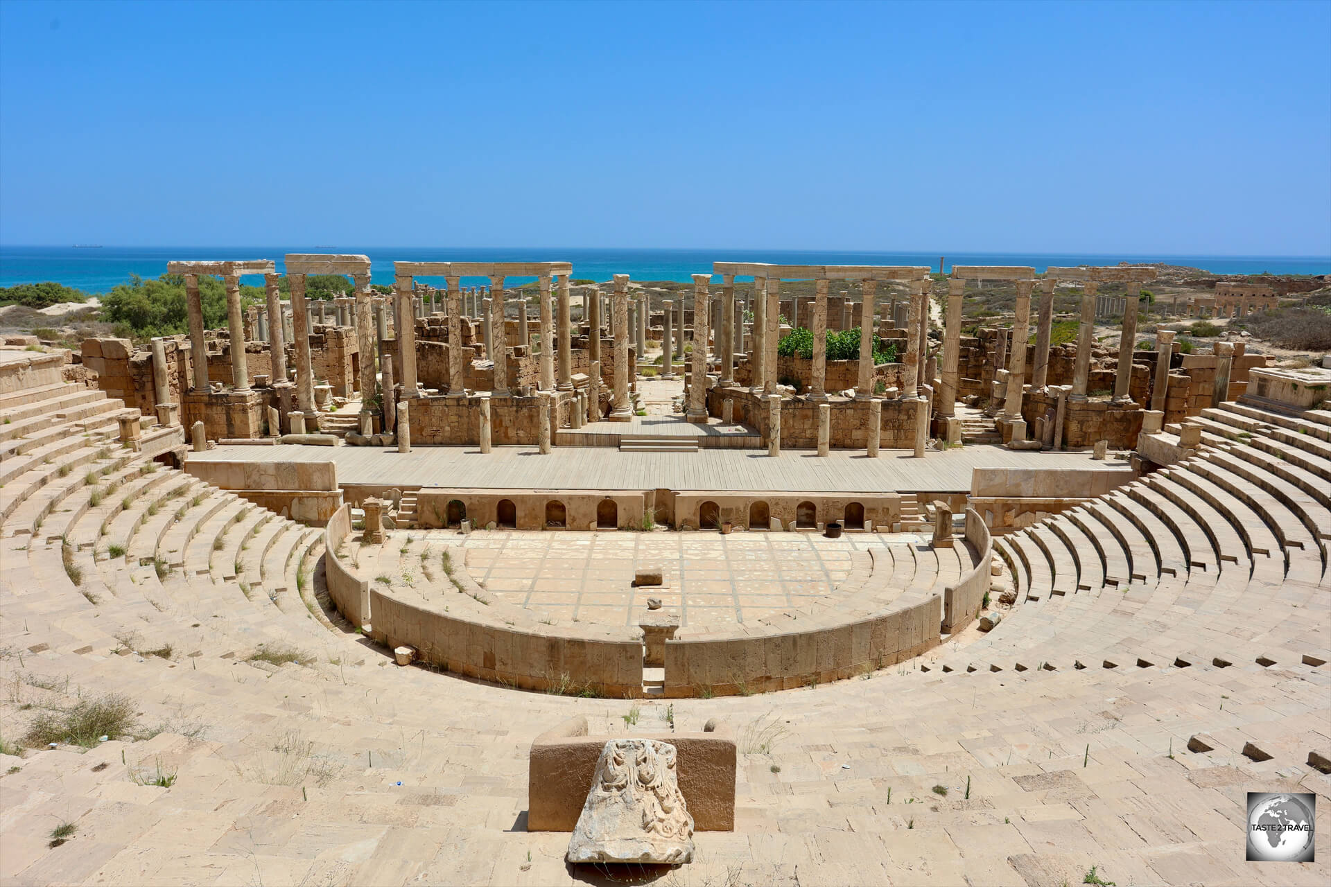 Completed in 1 CE, the Roman theatre at Leptis Magna is the oldest in Roman Africa.