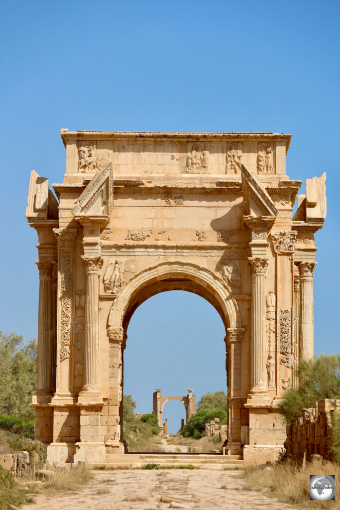 A view of the imposing Arch of Septimius Severus at Leptis Magna.