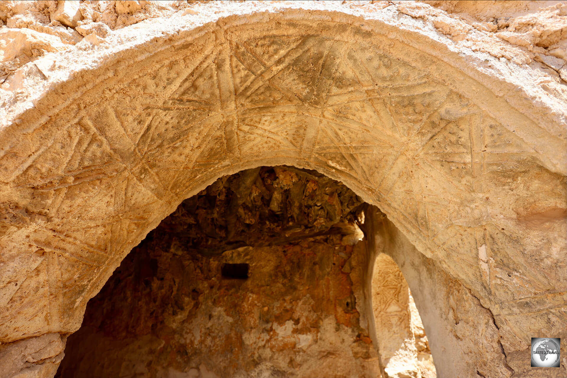 Decorative markings, which represent many different faiths, can be found on the houses at Tormisa. 