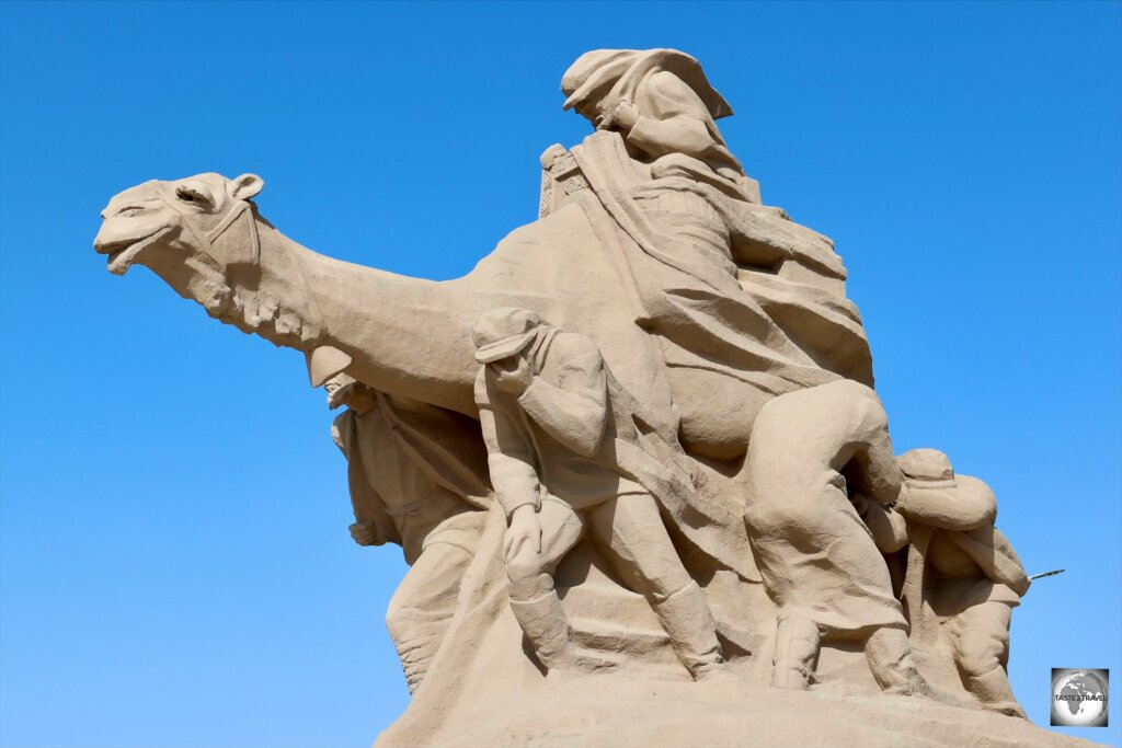 A view of the "Monument to the Desert Explorers" in Balkanabat.