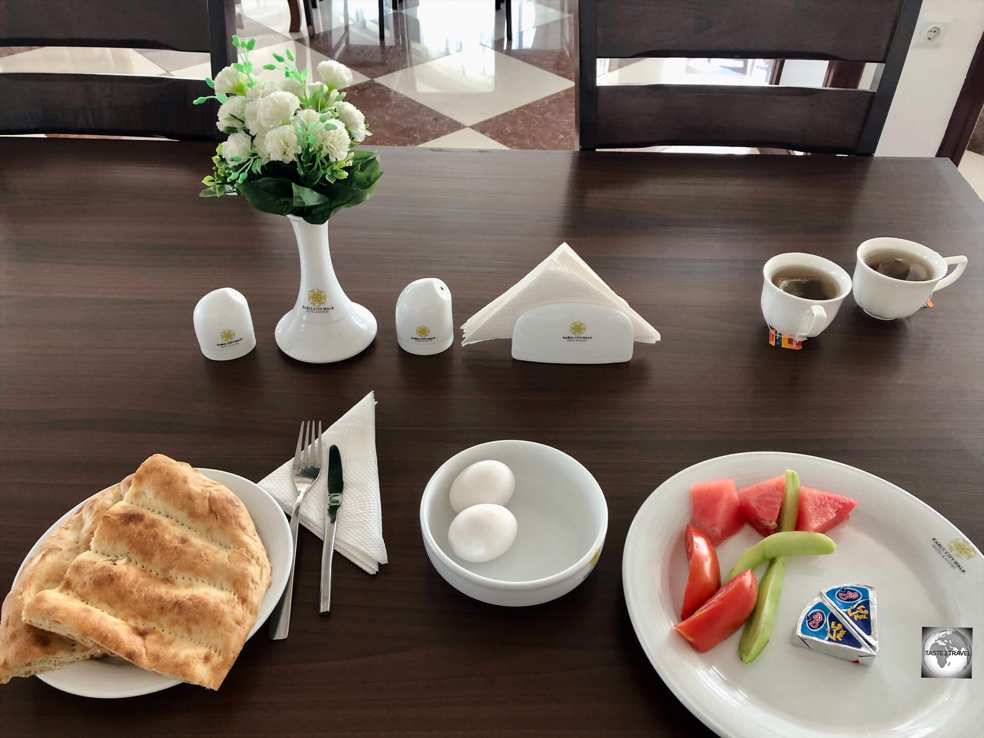 Breakfast at the Kabul City Walk Hotel.