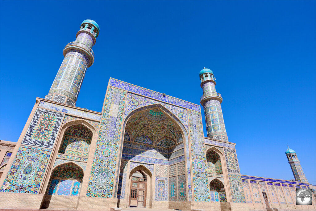 A view of the front entrance of the Great Mosque of Herat.