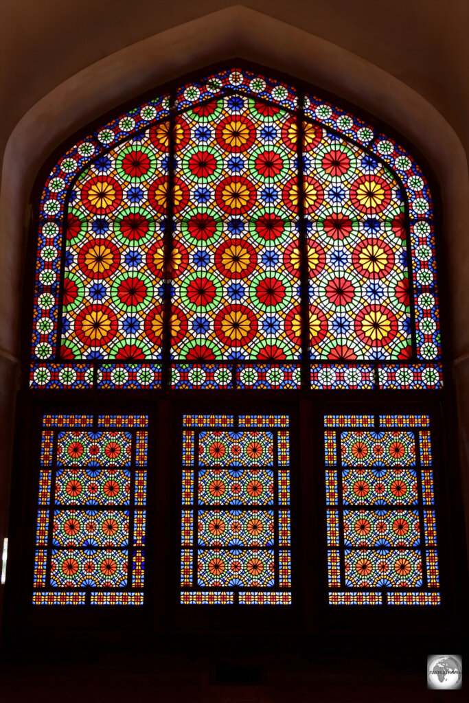 'Orsi' windows, inside the pavilion at the Dowlat Abad Garden in Yazd.