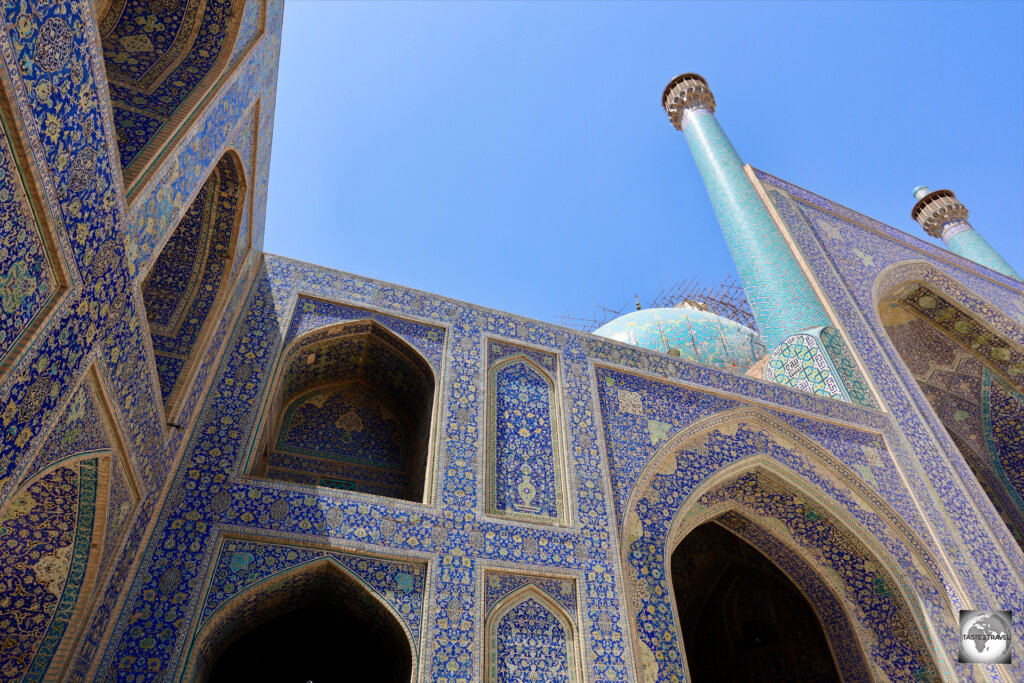 Every inch of surface space at the Shah Mosque is covered with the most exquisite tilework.