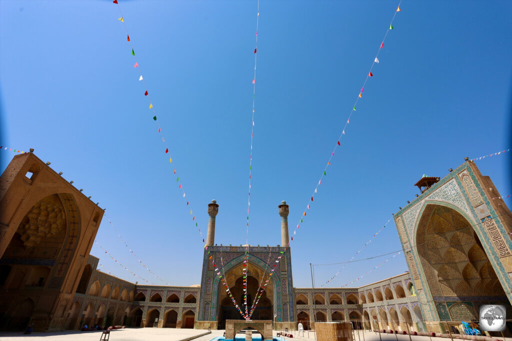 A view of three of the four Iwans which line the central courtyard at the Jameh Mosque in Esfahan.
