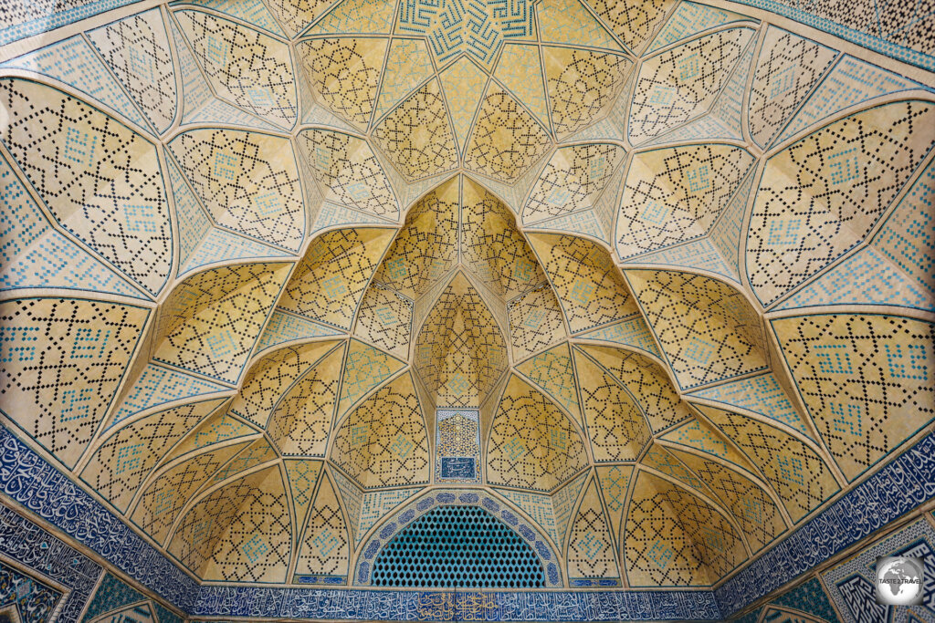 Detail of the Muqarna, which adorns the ceiling of the southern Iwan at the Jameh mosque in Esfahan.