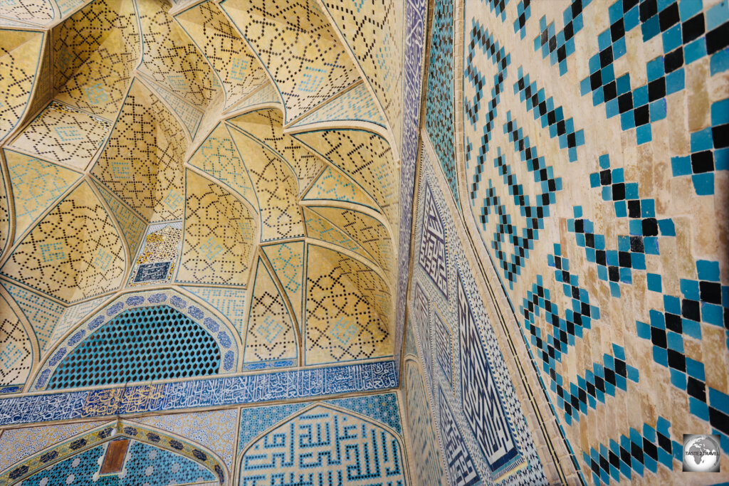 Detail of tilework, and one of the Muqarnas, at the Jameh Mosque in Esfahan.