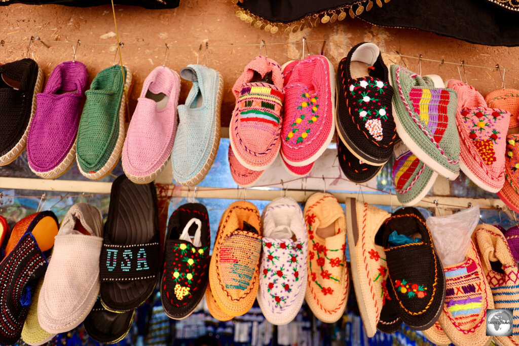 Colourful, handmade shoes for sale in the historic village of Abyaneh.