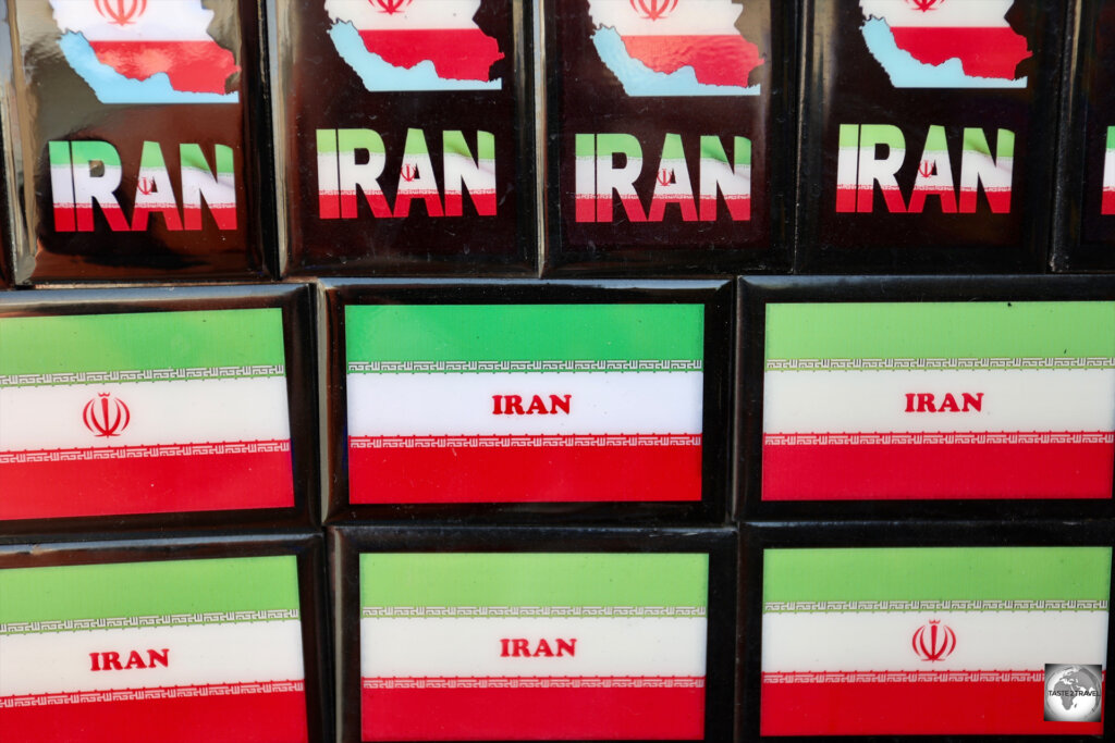 The flag of Iran, as souvenir fridge magnets.