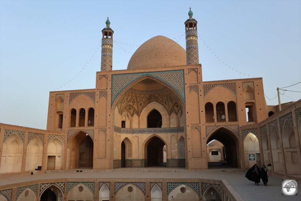 A sunset view of the Agha Bozorg Mosque in Kashan.