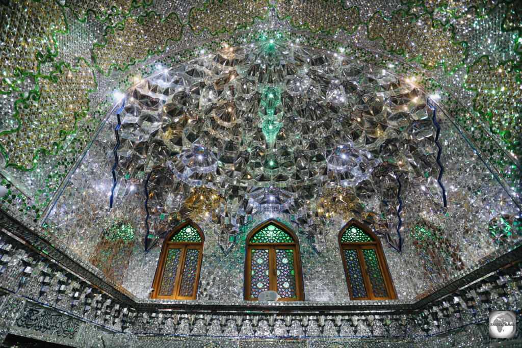 Every inch of the interior of the Ali Ibn Hamzeh Shrine is richly decorated with tiny, hand-laid mirrors.