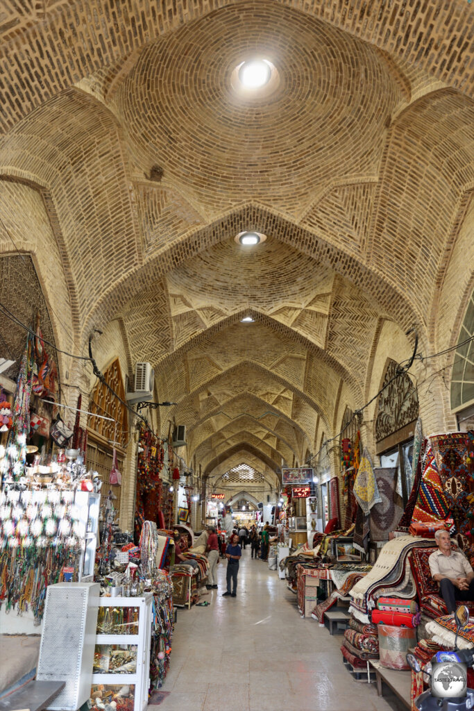 A view of one of the many covered laneways inside Vakil Bazaar, Shiraz.