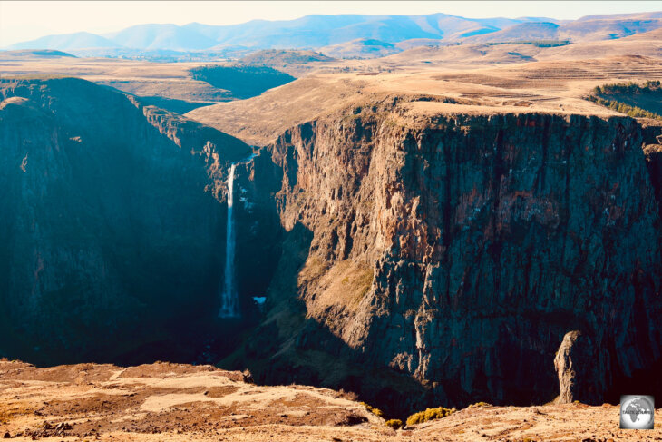 The 192-metre-high Maletsunyane waterfall, falls from a ledge of Triassic-Jurassic basalt.