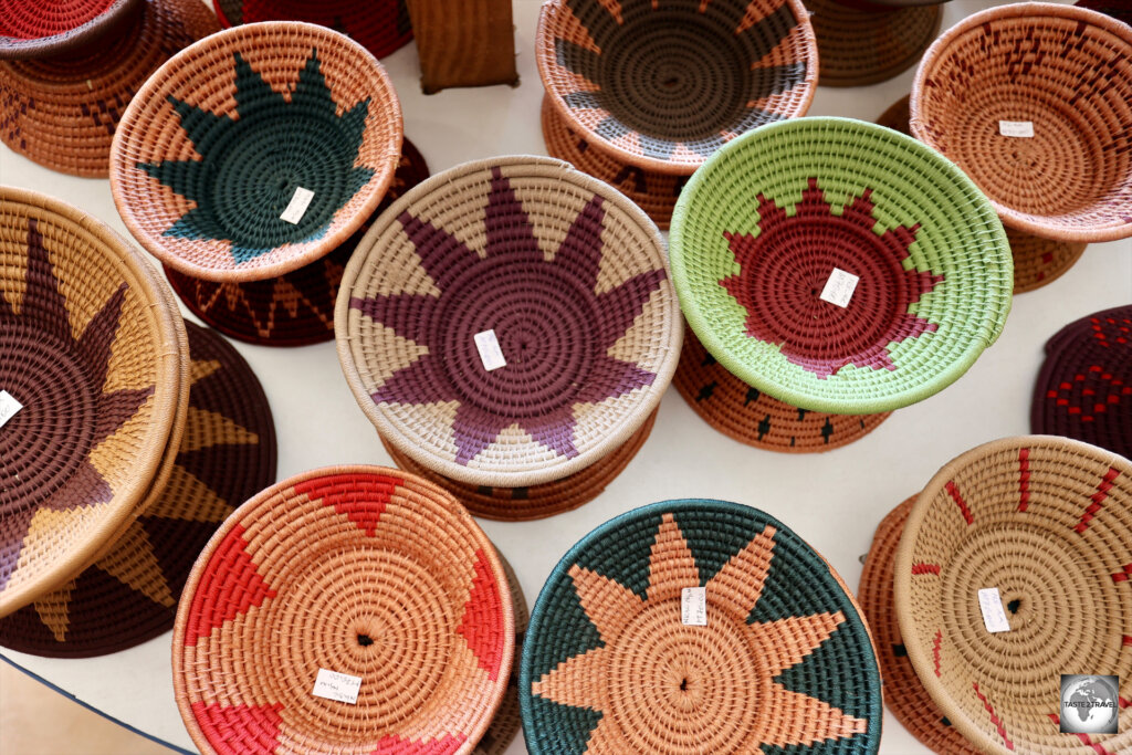 Colourful souvenir baskets at the Basotho Hat Craft Centre in Maseru.