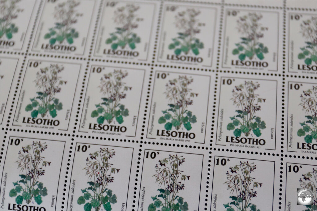 The stamps of Lesotho feature local floral, fauna and cultural themes.