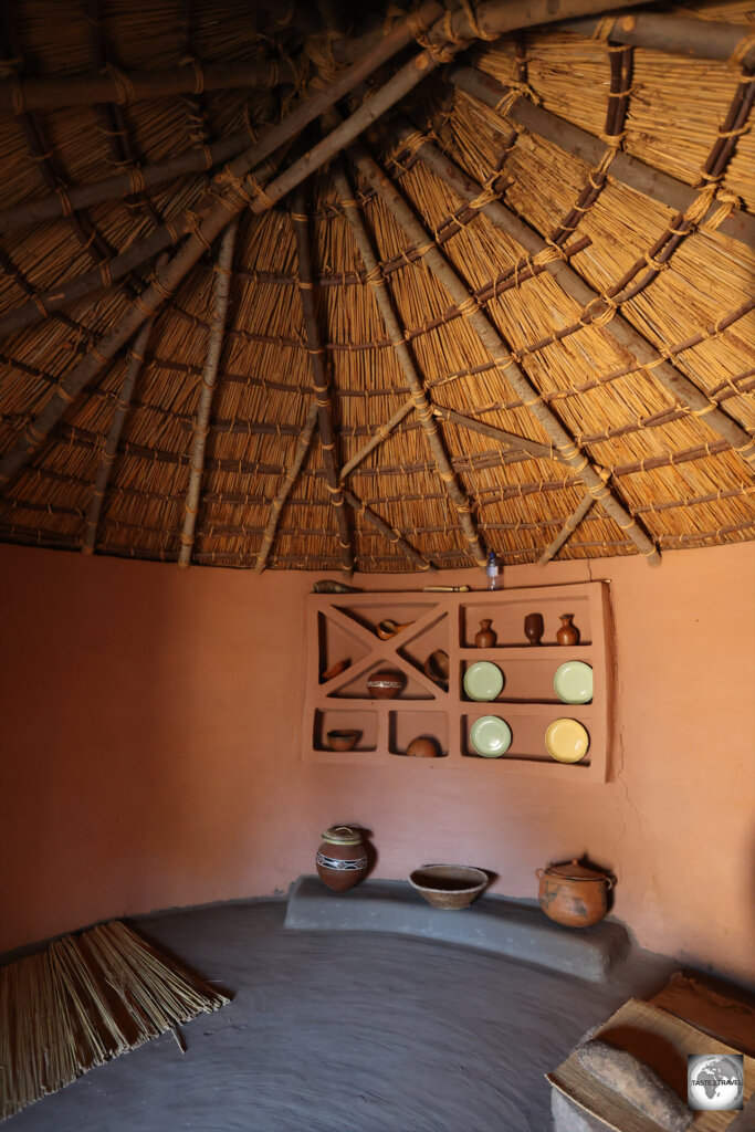 Interior view of a traditional 'rondavel' at the Thaba Bosiu cultural centre.