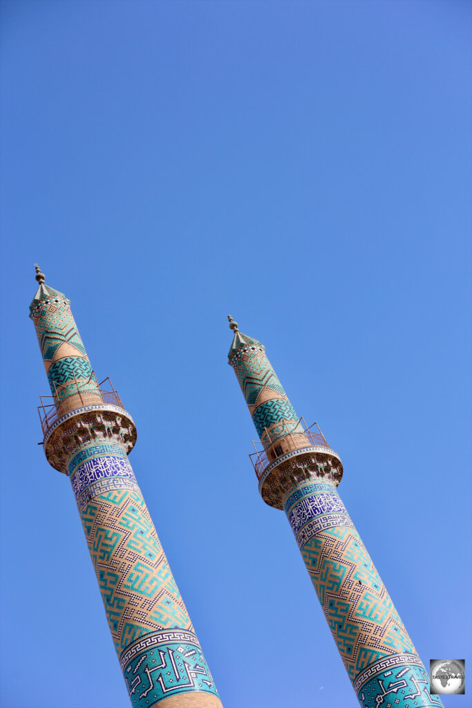 The Jameh Mosque in Yazd is crowned by a pair of 52-metre high minarets, the highest in Iran.