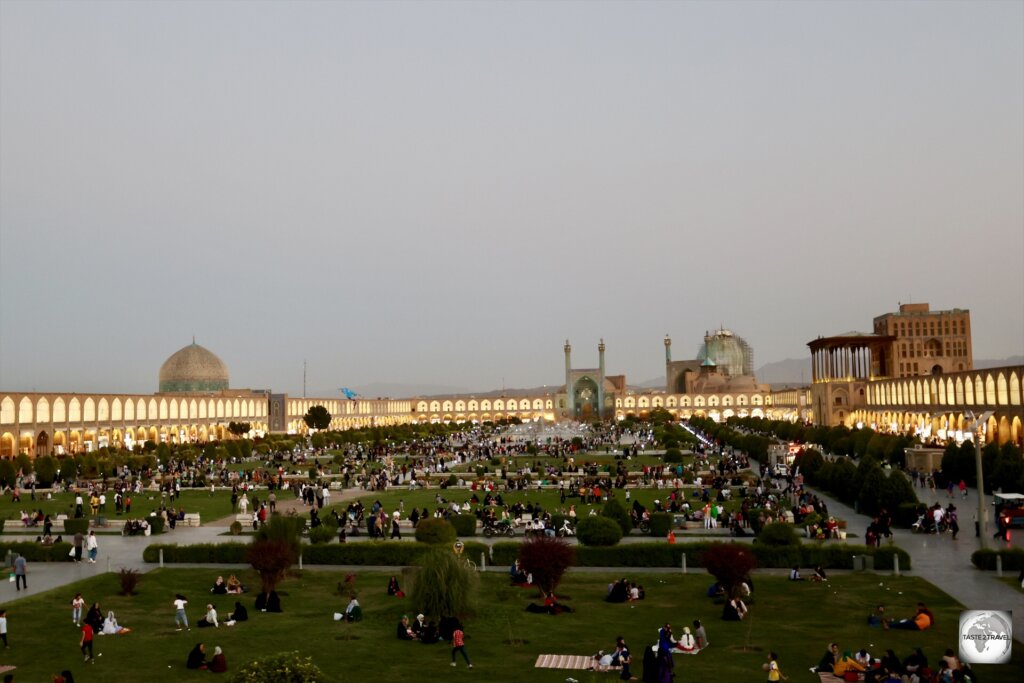 Sunset view over the sprawling Naqsh-e Jahan Square, once the largest square in the world.