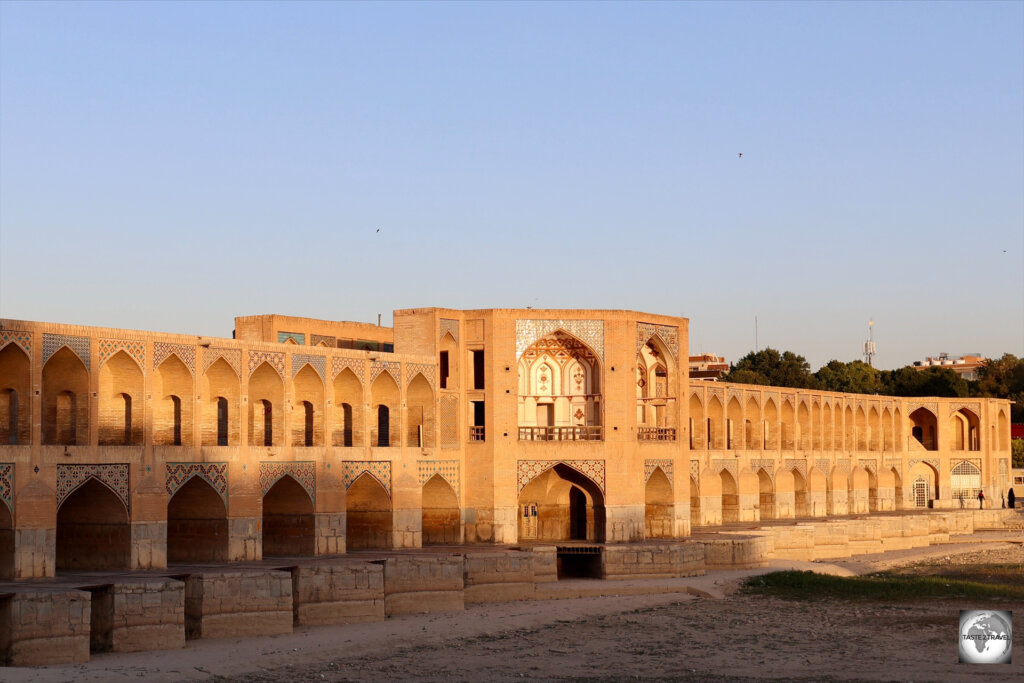 The Khaju Bridge in Esfahan is a popular gathering spot for locals at sunset.
