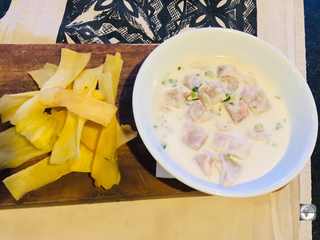 Served for dinner at the Scenic Matavai Resort Niue, Ika Mata, is a popular dish across the Pacific, consisting of raw fish in coconut cream.