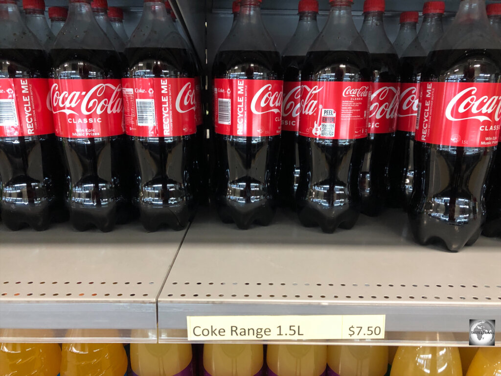 Due to shipping costs, groceries on Niue are very expensive with a 1.5L bottle of Coca Cola costing NZ$7.50.