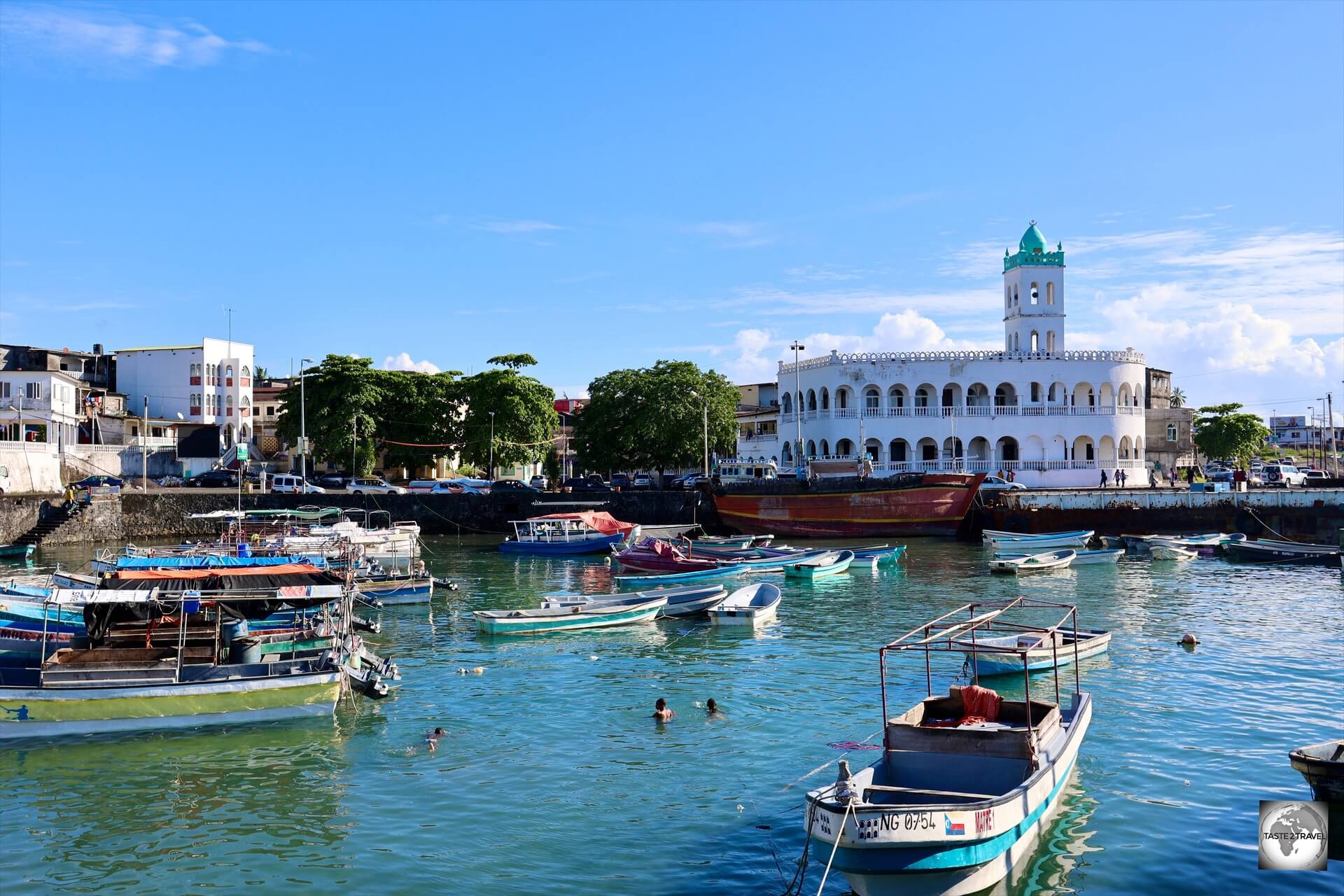 A view of Moroni harbour and the historic Friday Mosque.