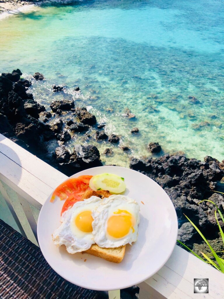 Breakfast, with a view of the Indian Ocean, at the Golden Tulip Hotel.