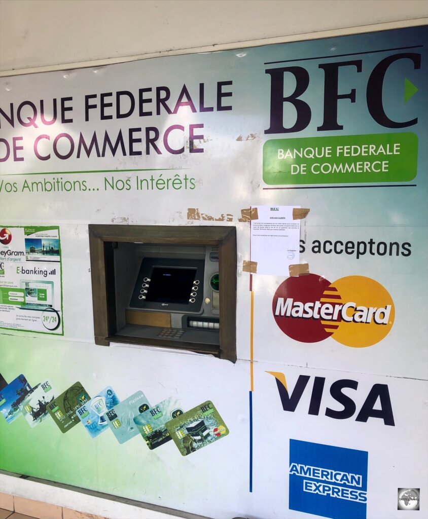 BFC bank in Moroni provides the one ATM in the Comoros which accepts Mastercard and American Express.