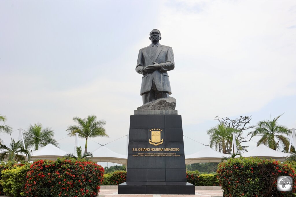 A statue of Teodoro Obiang Nguema Mbasogo, the president of Equatorial Guinea, at Malabo National Park.