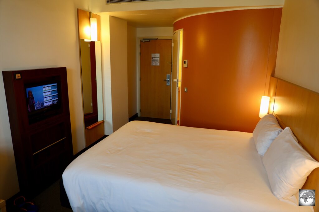 My spacious and comfortable room at the Ibis Malabo Hotel.