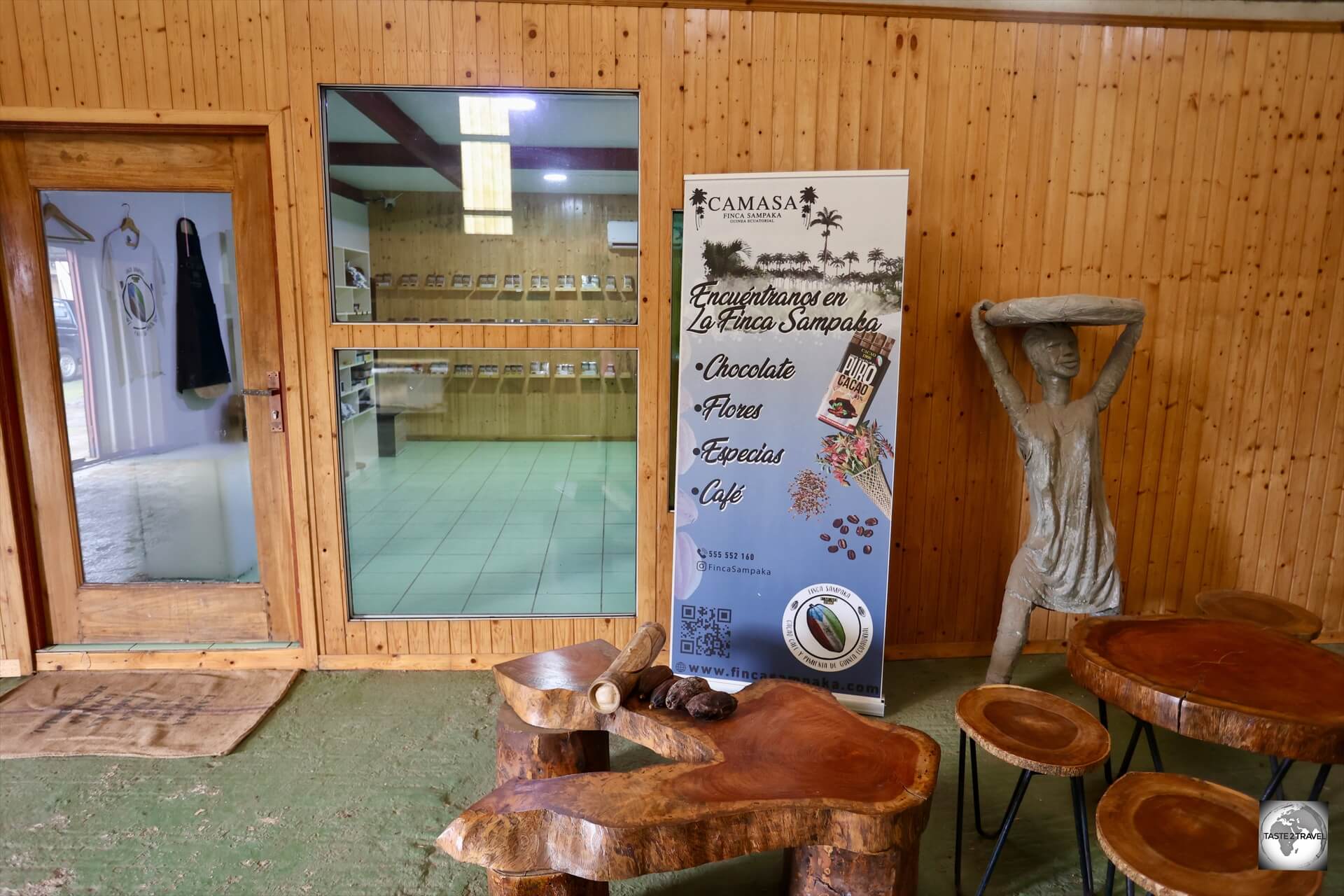 The shop at Finca Sampaka, where you can purchase chocolate, coffee and even pepper, all of which is produced on the estate. 