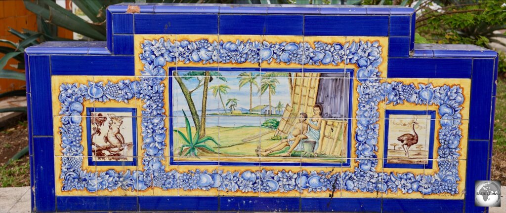 A view of one of the ten tiled benches in the Plaza of Independence in Malabo.