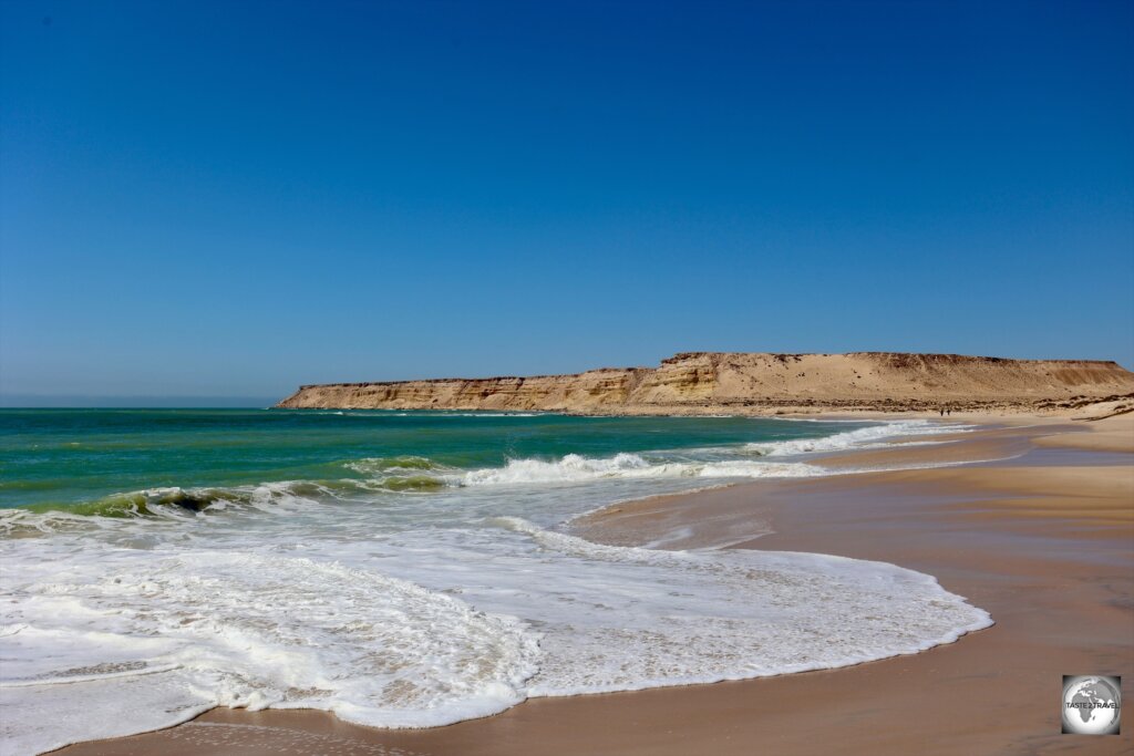 Porto Rico Beach, one of many isolated beaches which line the long coast of Western Sahara.