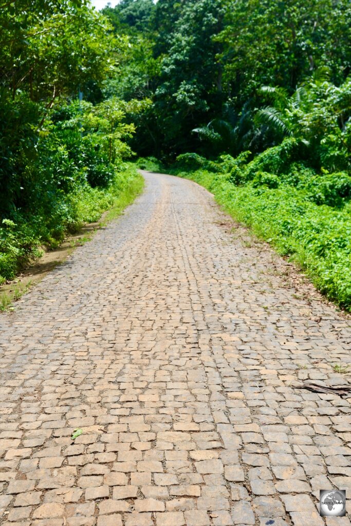 A typical, Portuguese-built, cobbled road on Principe.