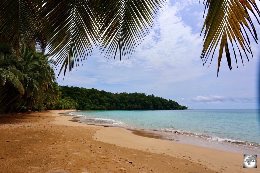 A view of Praia Bom Bom, one of a number of remote and secluded beaches on Principe and home to a deluxe resort.