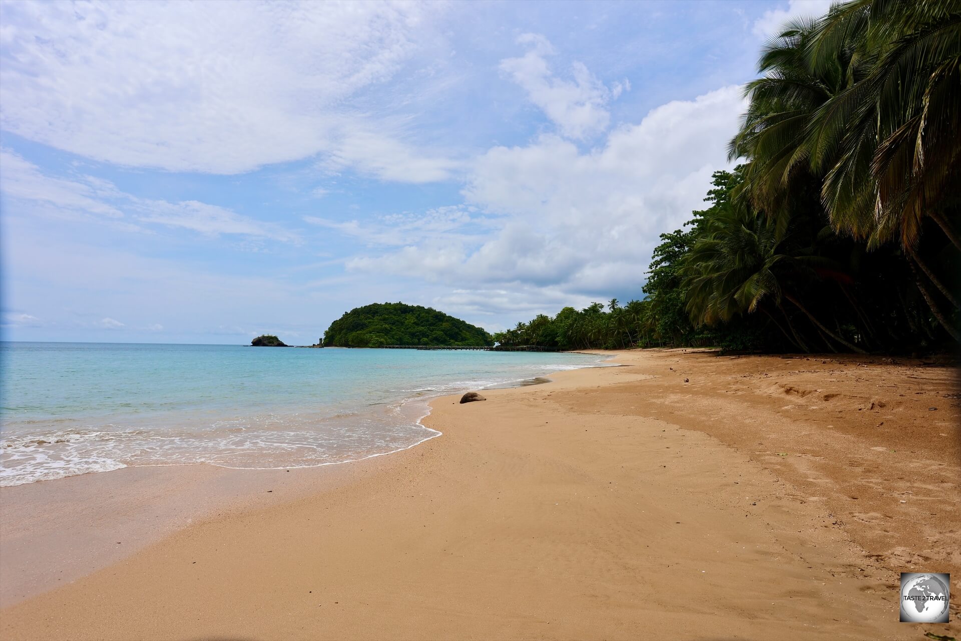 A view of Praia Bom Bom, and the small islet which is home to a deluxe resort.