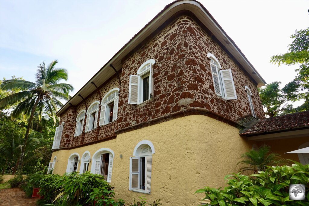 The restored plantation manor house at Roça Belo Monte Hotel, Principe Island.