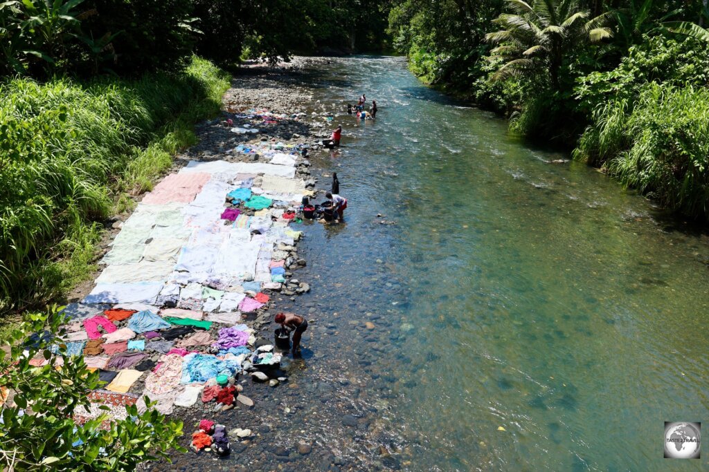 Clothes washing in the countryside in Sao Tome is mostly done in the rivers.