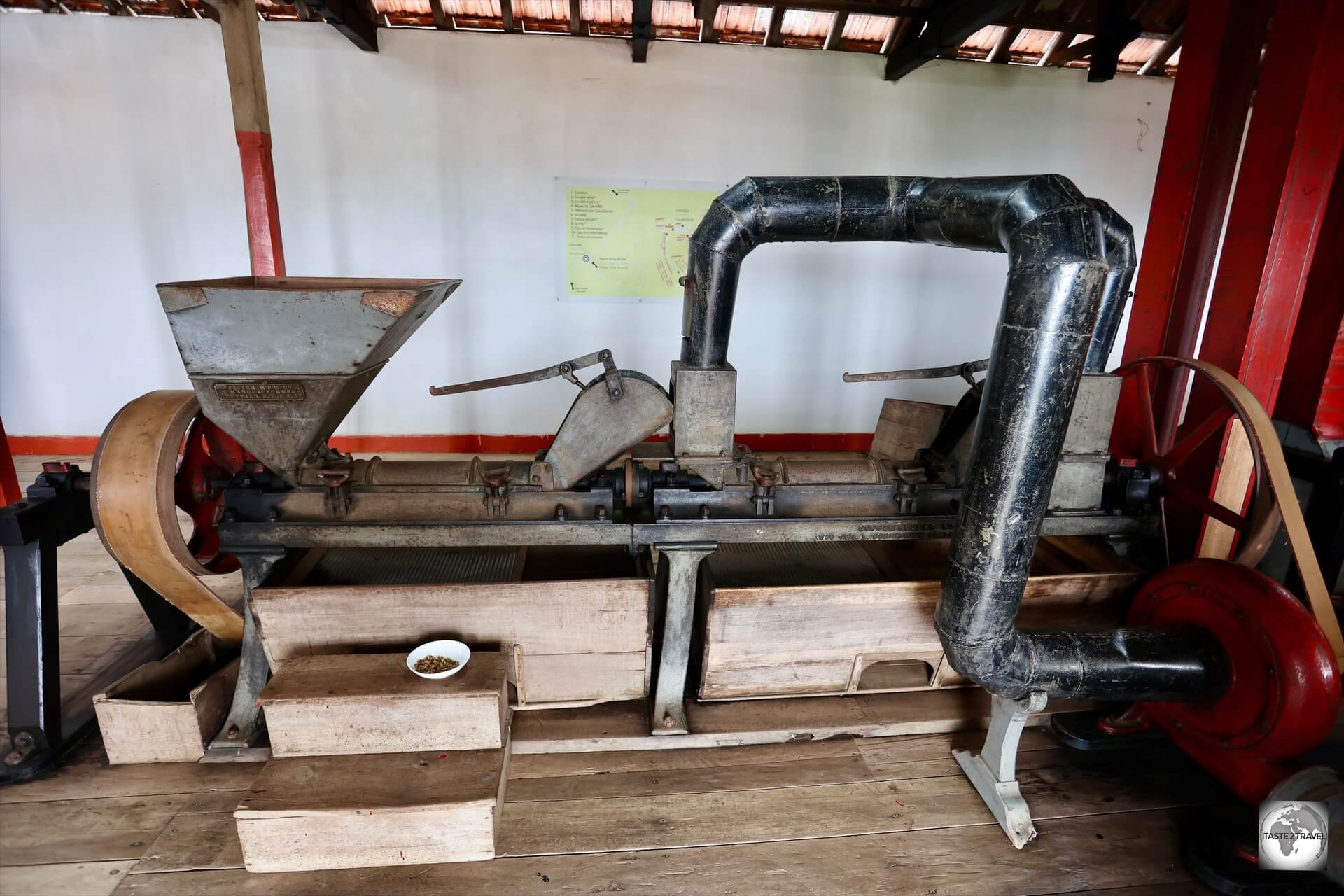 Steam-operated equipment at the coffee museum at Roça Monte Café.