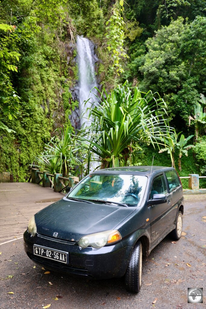 My rental car at Cascata de Sao Nicolau on São Tomé.