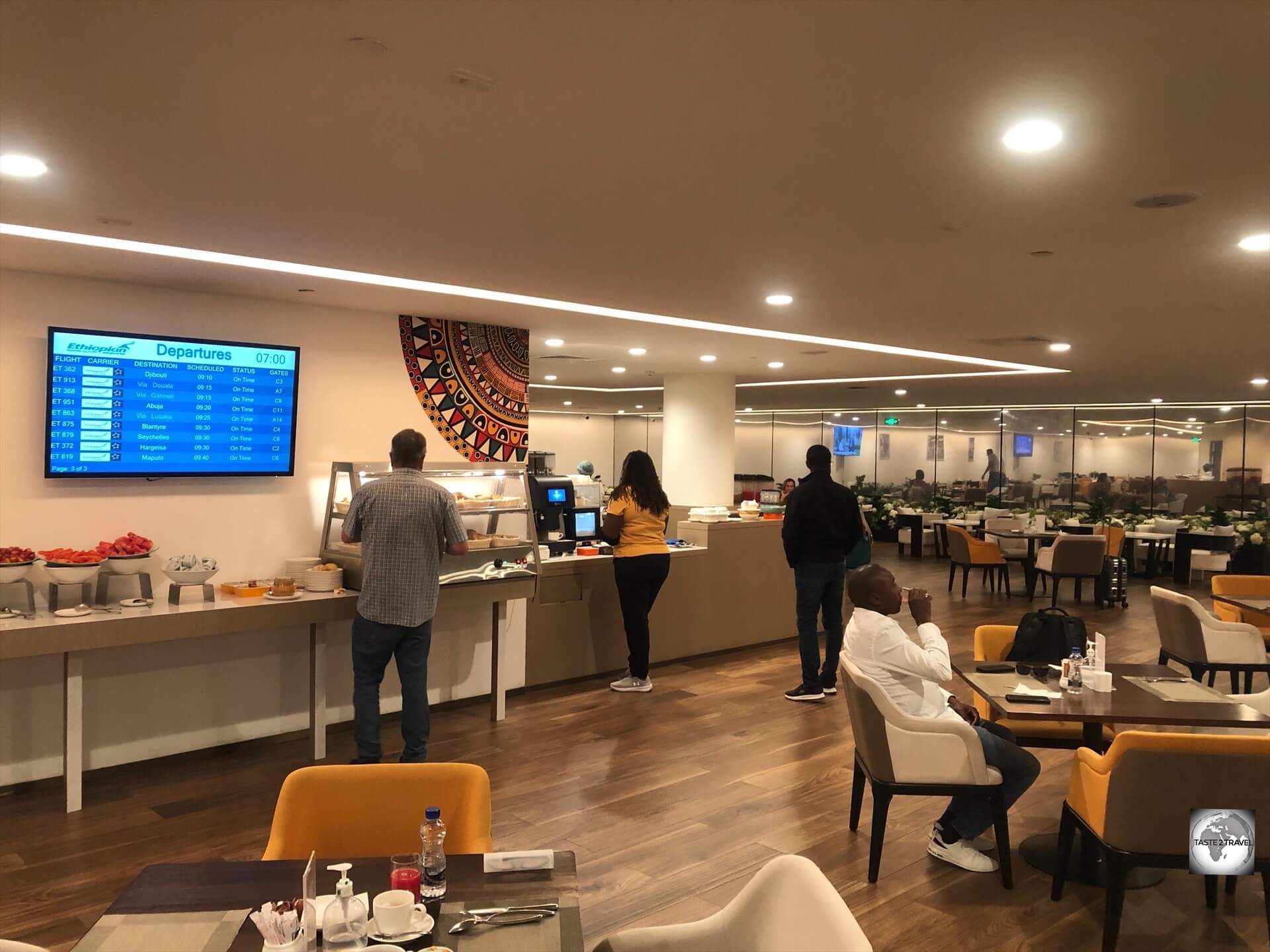 The restaurant at the Skylight In-Terminal Hotel serves meals around the clock. 