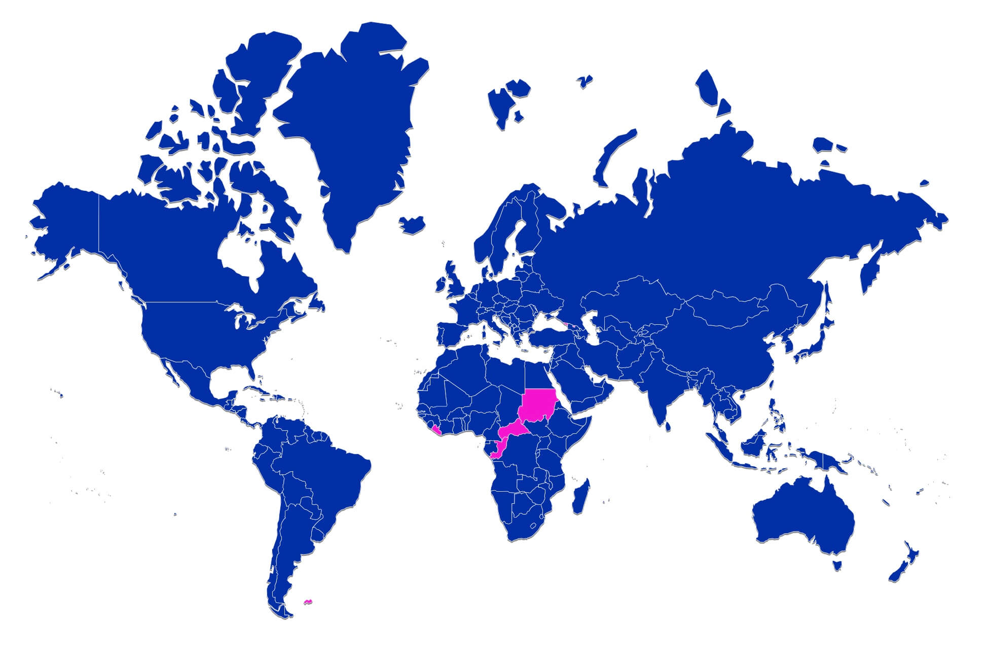 My travel map on the Mark O'Travel app, with all countries visited shaded in 'Yves Klein Blue', the same blue which is used throughout the Taste2travel website.