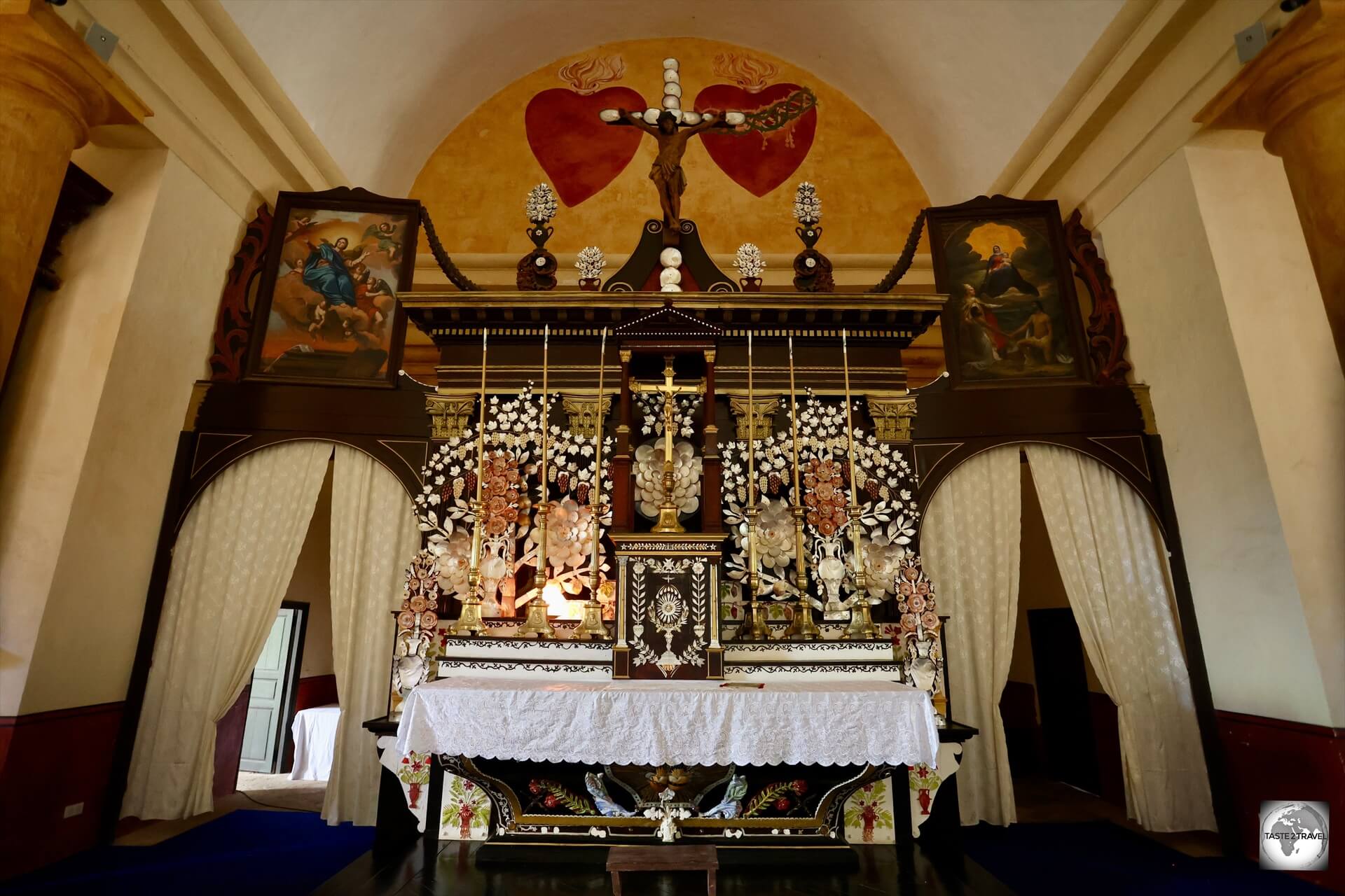 The prized altar at St. Michael's Cathedral features mother-of-pearl, black pearls, shells and more.